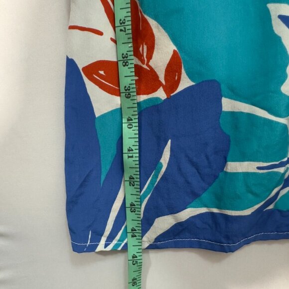 Sleeveless Silk-Inspired Dress with Blue & Orange Botanical Pattern  (SIZE 6) - Picture 14 of 16